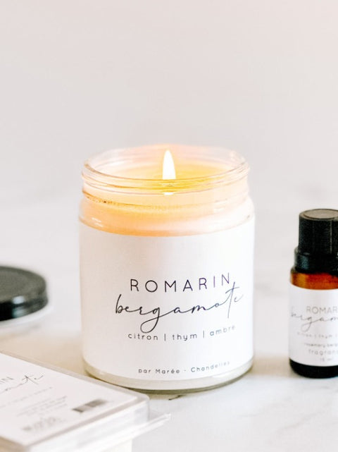 Chandelle de soya romarin bergamote | Marée chandelles | Espace local