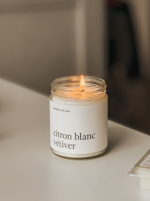 Chandelle de soya Citron blanc vétiver | Marée chandelles | Espace local