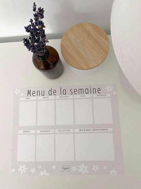 Planificateur de repas greige et fleurs blanches | Aujaco | Espace local