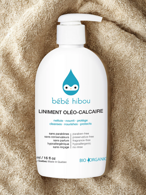 Liniment oléo calcaire Bio avec pompe | Bébé hibou | Espace local