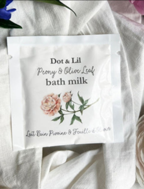 Mini lait de bain pivoine et feuille d'olivier | Dot & Lil | Espace local